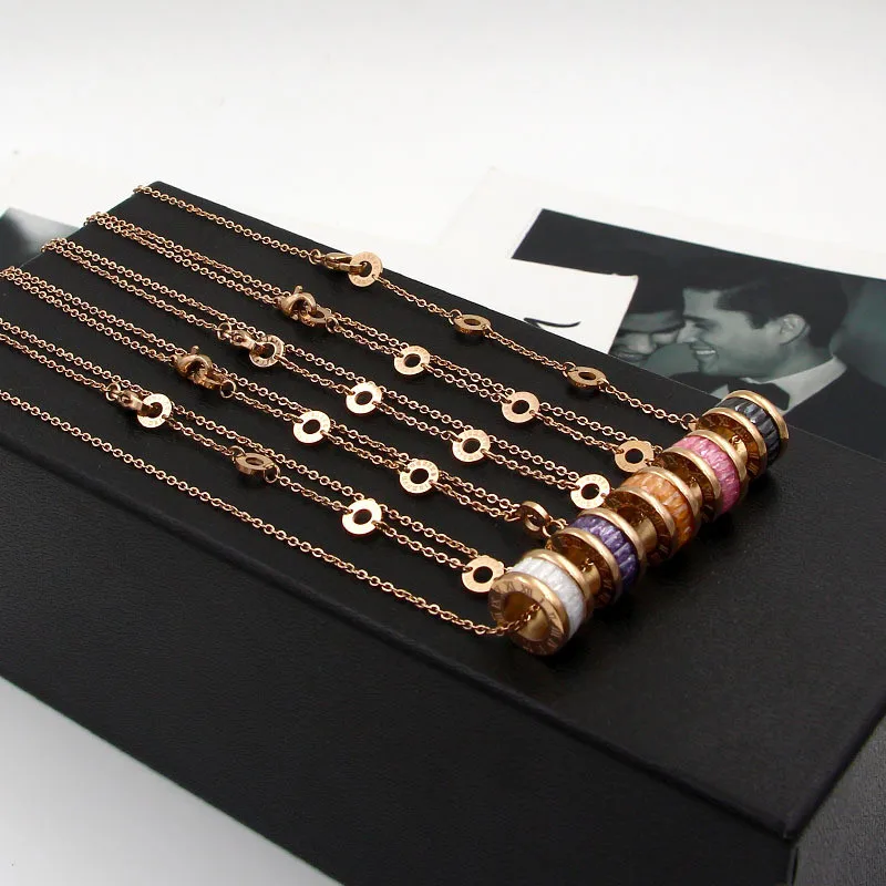 

Women Jewelry Rose Gold-Color Round Crystal Necklace For Women Chain Collar Roman Numerals Short Necklaces K0037-2