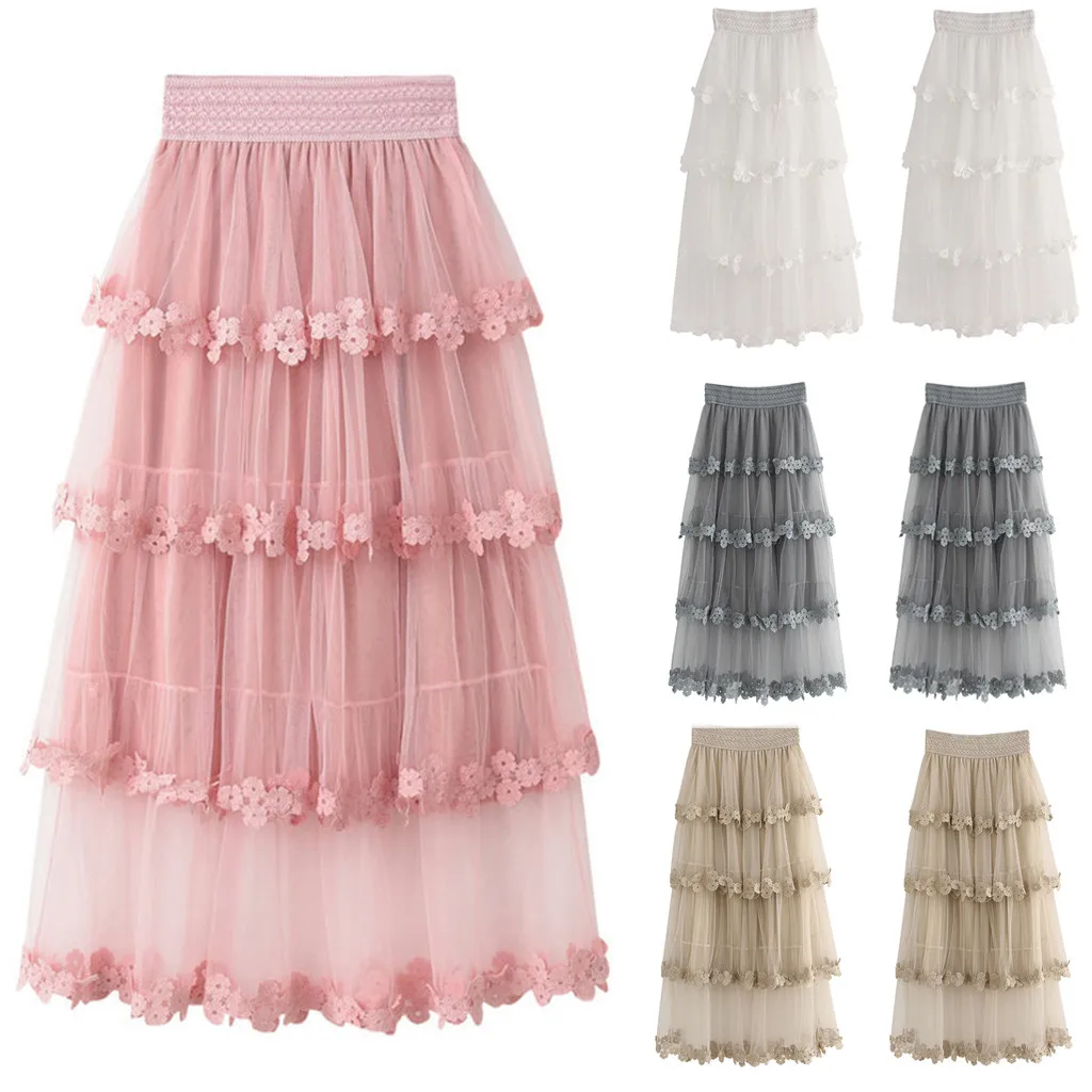 Сетчатая юбка-пачка с оборками, Тюлевая плиссированная юбка макси, вечерние женские юбки с высокой талией, faldas mujer moda@ 40