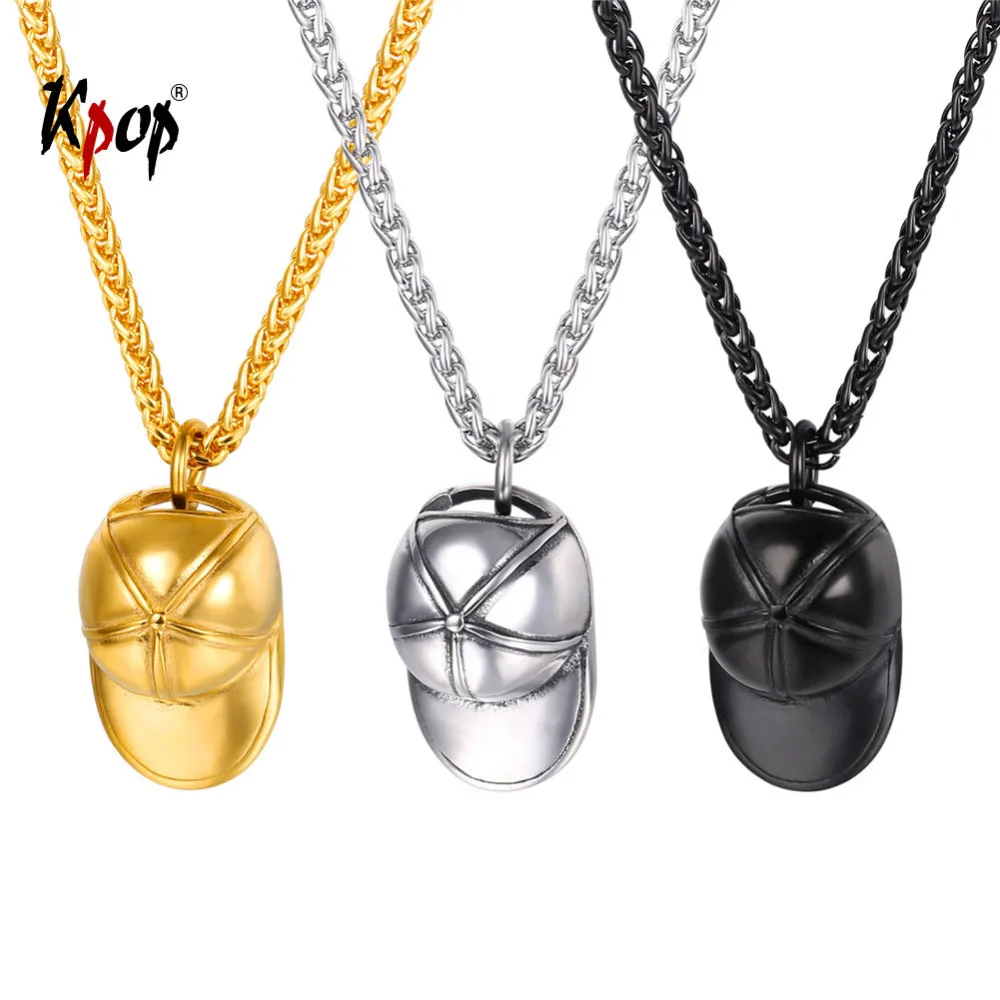 

Kpop Baseball Cap Pendant Necklace Stainless Steel Sport Hiphop Jewelry Gold Color Charm Pendant Necklace for Men Women GP868