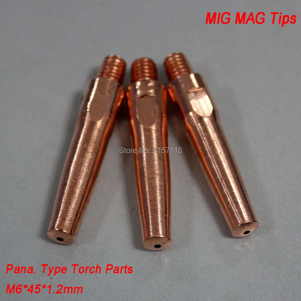 M6 x 45 x 1.2mm Copper Welding Tips for Panasonic Type Torches 180/350/500 Black Wolf MIG MAG