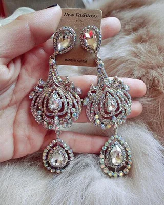 

925 silver needle long water glass eardrop exaggerated fashion earrings 【 color phoenix pendant more 】