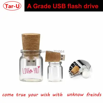 

Hot Glass Drift Wishing bottle usb flash Pen drive memory stick pendrive wood plug Flash disk gift 128Mb