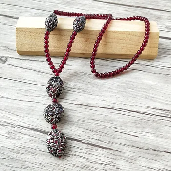 

4 Strands Crystal Glass Beads necklace rhinestone pave natural stone Jewelry pendants For Women NK426