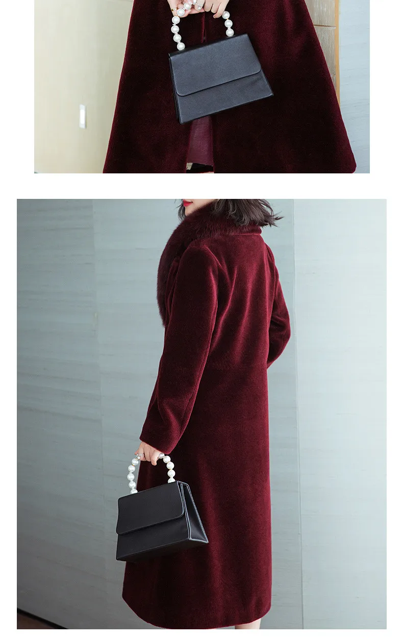 Top AYUNSUE Women Winter Sheep Shearling Fur Coat Large Natural Fox Fur Collar Long Warm Real Fur Coats Genuine Wool Jackets 17030 1