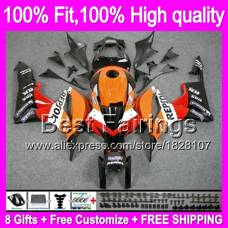 

Repsol orange Fairing For HONDA CBR600RR 07-08 Injection Red black 26B1 CBR600 RR F5 CBR 600RR 600 RR 07 08 2007 2008 +decal