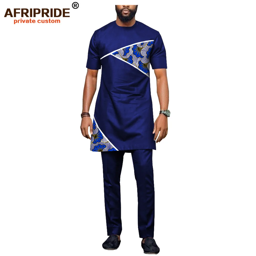 Африканская мужская одежда Дашики топы и брюки из Анкары 2 шт костюмы с принтом наряды Повседневная блузка Рубашки AFRIPRIDE A1816002 - Цвет: 497-1