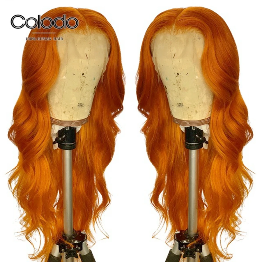 

Brazilian Orange Human Hair Wig Pre Plucked Lace Front Wigs With Bleached Knots Glueless Remy Hair Natural Black Wavy Ombre Wig