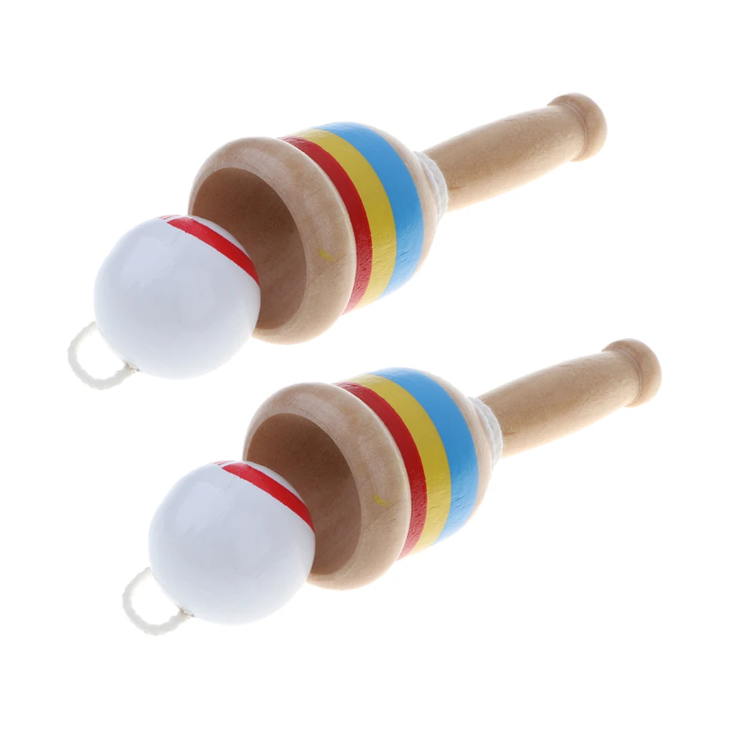 Set of 2 Japanese Classic Wooden Toy Kendama Cup and Ball Toss Catching Game