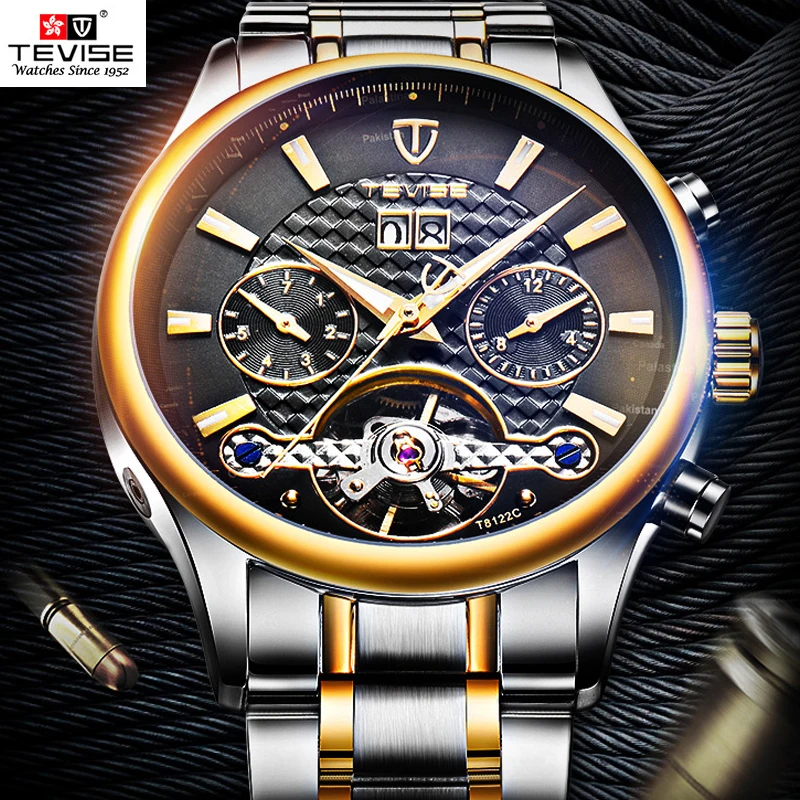 

Tevise 2018 Business Tourbillon Automatic Watch Mens Multifunction Date Day Mechanical Wristwatches Men Watch horloges mannen