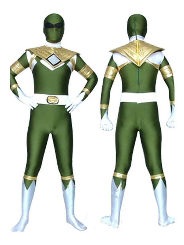 Зеленый дракон рейнджер спандекс лайкра Полный боди костюм темно Kyoryu Sentai Zyuranger