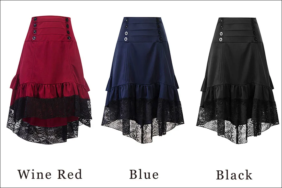 Gladiolus Spring Summer Skirts Womens Lace Patchwork Button Decoration Asymmetrical 2019 High Street Midi Sexy Skirt Jupe Femme (29)