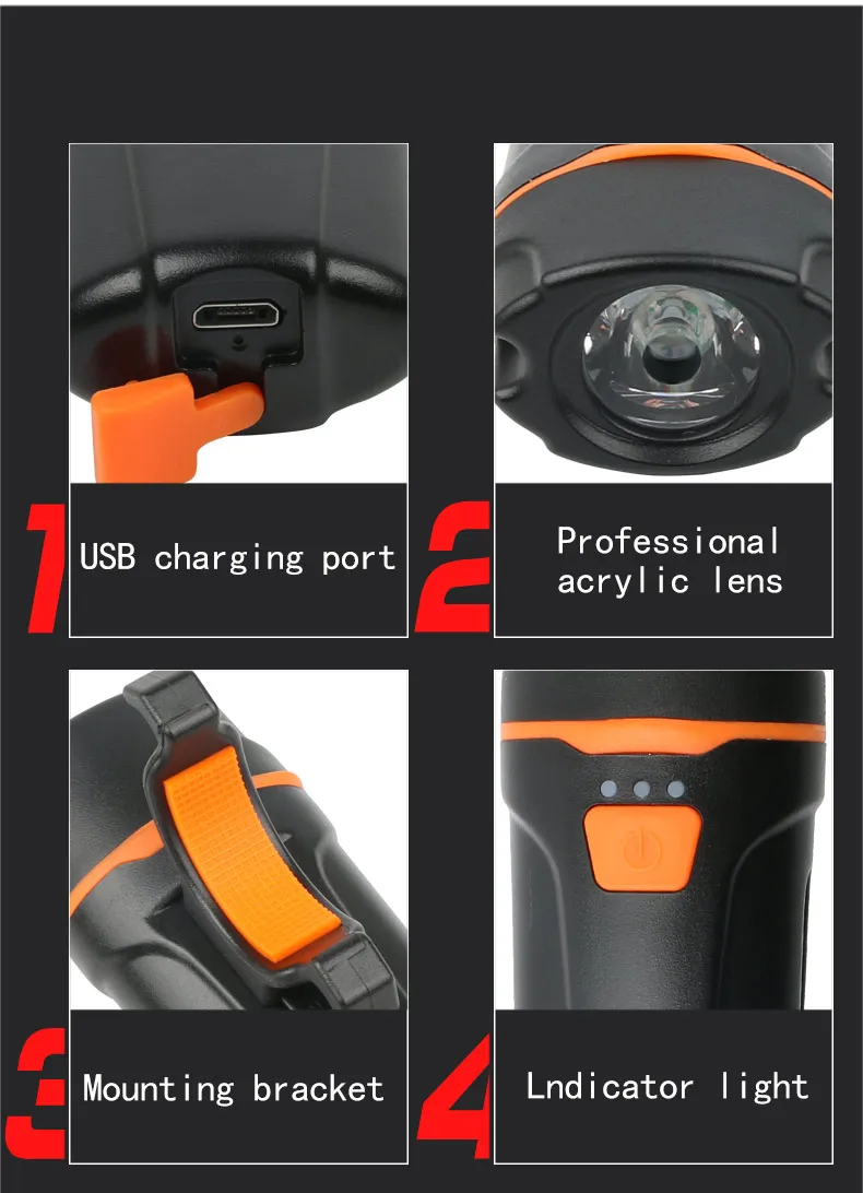 Perfect Bicycle lamp waterproof lamp mountain bike mini USB charging bright lights flashlights night driving equipment 3
