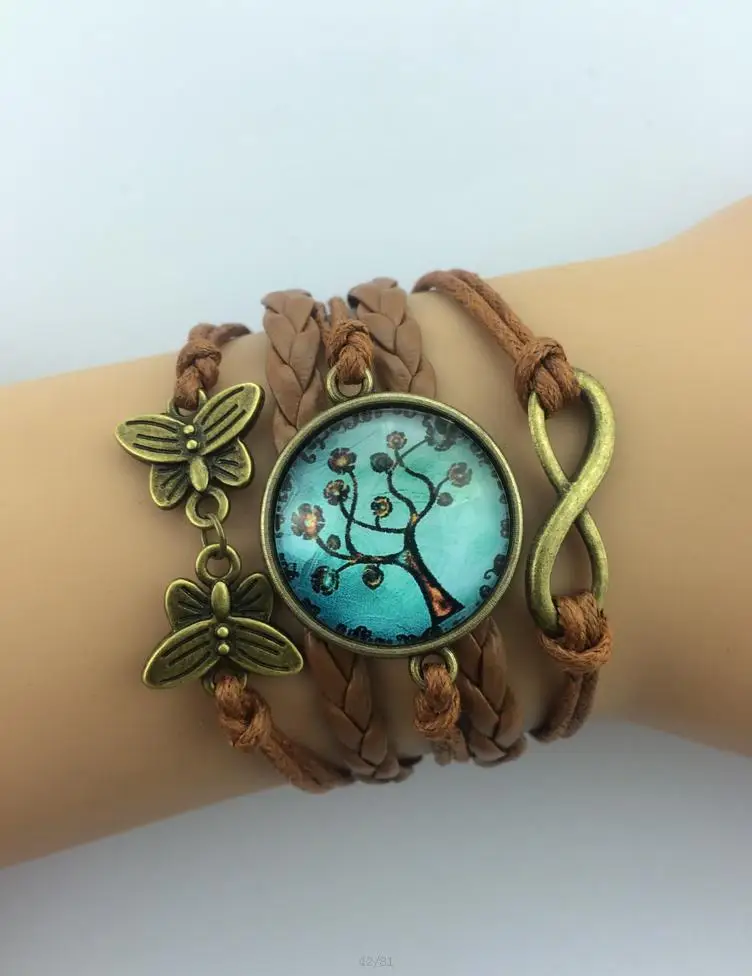 

1pcs infinity handmade bracelet.metal charm,wax cord,leather bracelet Infinity Glass Cabochon Dome Bracelets 4271