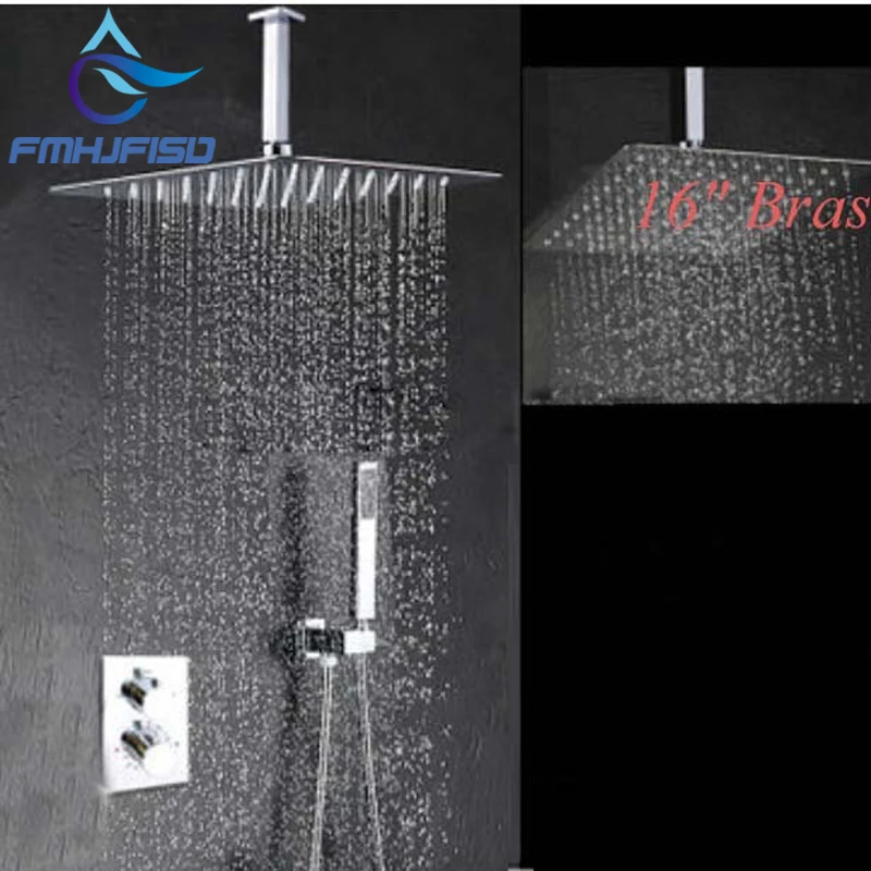 

Free Shipping Wholesale And Retail Promotion Large Square 16" Rain Shower Thermostatic 40cm Shower Faucet Set W/ Hand Shower