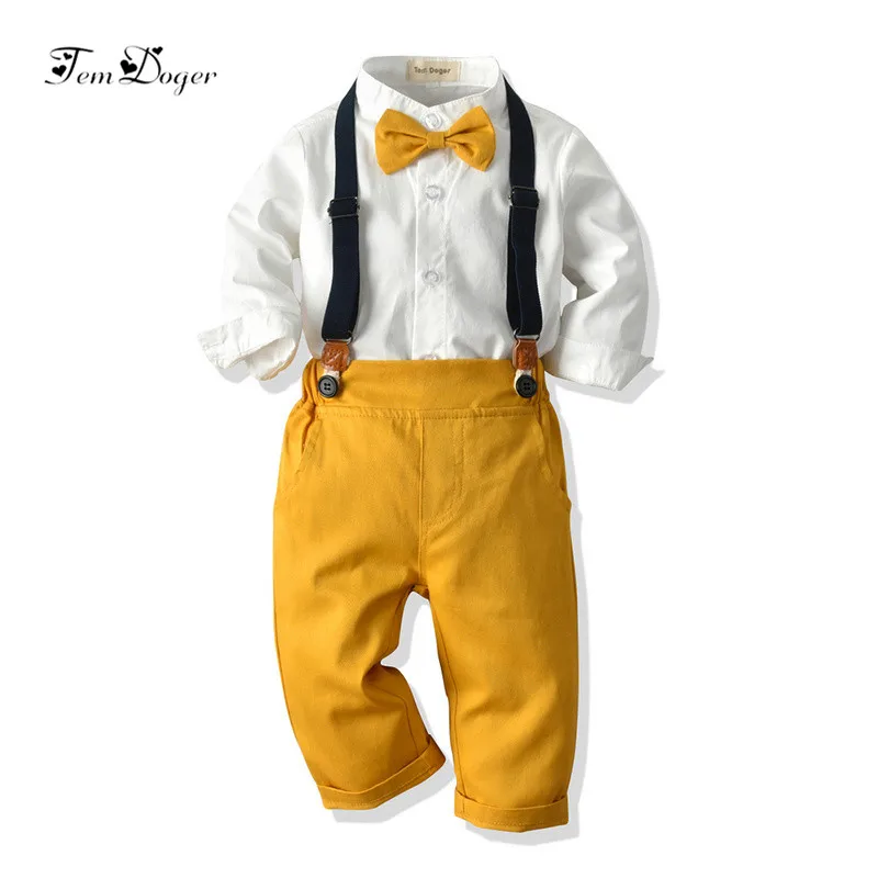 

Tem Doger Baby Boy Clothing Sets Autumn Fashion Newborn Boy Clothes White Shirts+Overalls 2PCS Outfits Bebes Infant Clothing