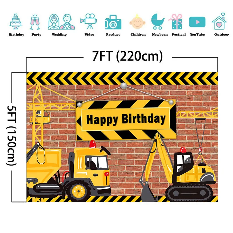 Neoback Construction Birthday Backdrop Dump Truck Birthday Party