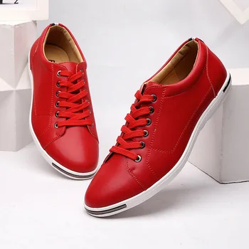 

Spring Sneakers Men Casual Shoes Hot Sale 2019 Fashion Leather Flats Breathable Black Red Shoes Plus Size zapatos de hombre