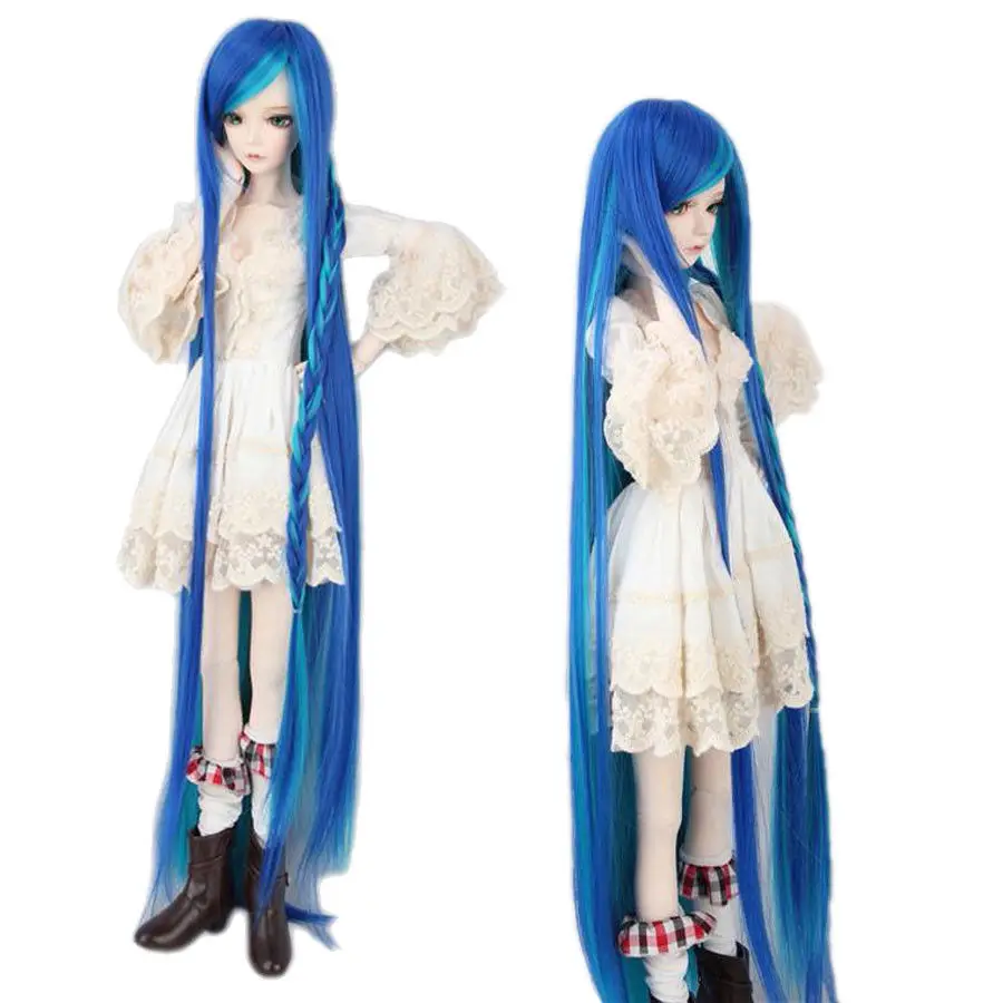 [Wamami] синий и зеленый длинный прямой парик с косичкой для 1/3 SD AOD DZ BJD Dollfie 8