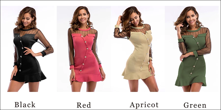 Gladiolus Hot Sale Autumn Women Dress 2018 Long Sleeve O-Neck Button Mesh Patchwork Mini Sexy Dress Women Fashion Ladies Dresses (23)