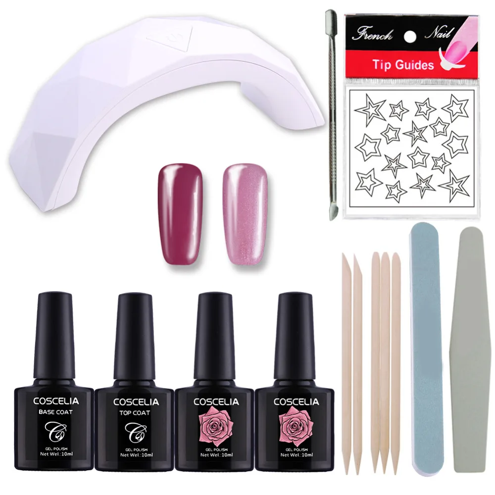 

Manicure Set 9W Lamp For Nail Gel Polish Varnish Top Base Gel Primer Nail Sticker Manicure Tools Set Buff File Kit Nail Gel