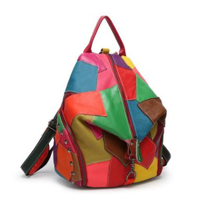 HIGHREAL женский рюкзак из натуральной кожи, европейский и американский стиль, Лоскутная модная сумка на плечо, Mochila