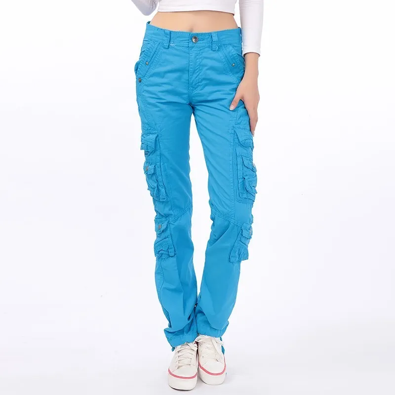 Женские Мешковатые брюки большого размера с несколькими карманами, свободные прямые армейские комбинезоны, женские уличные походные альпинистские военные брюки-карго - Цвет: 9506 Blue