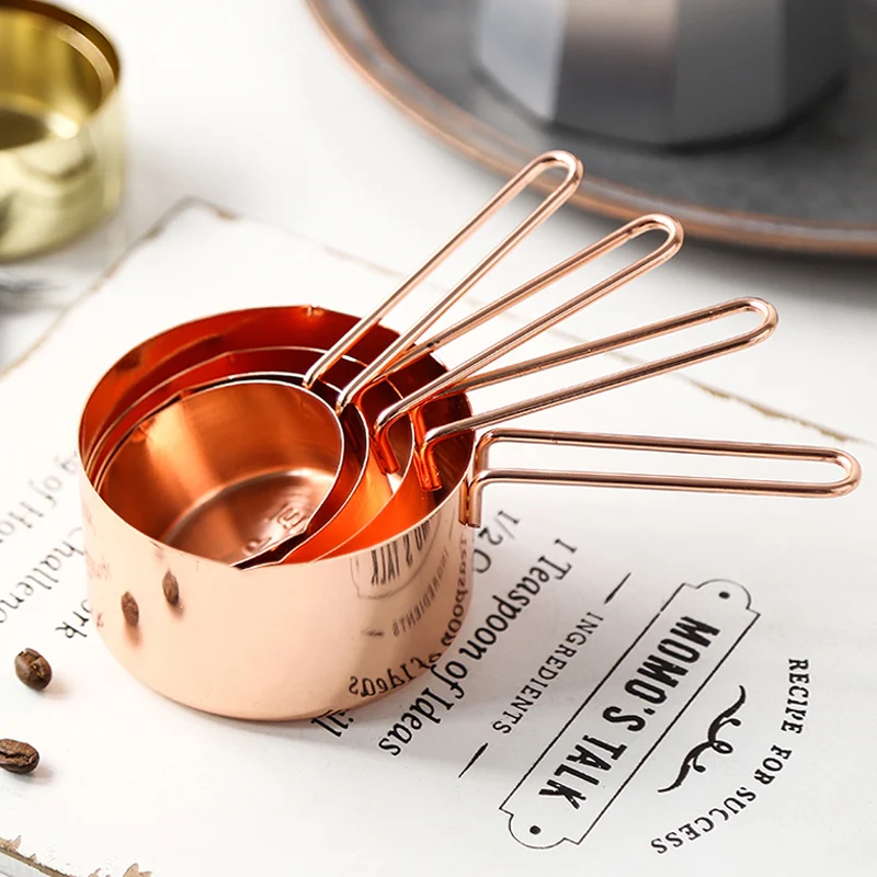 Kitchen Scale 4Pcs Stainless Steel Measuring Cup Set Gold Measuring Cups Coffee Scoop Spoon Measuring Spoon Baking Cooking Tools (3)