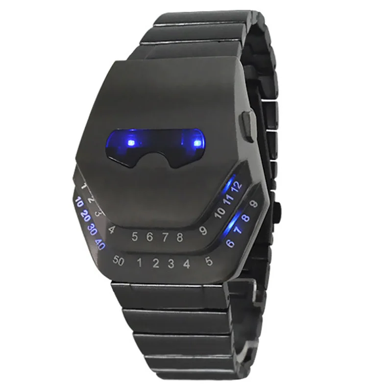 

Fashion Snake Head Sports Watch Binary Led Electronic Watches Unique Black Personalized Design Iron Man Alloy Chain Wristwatch