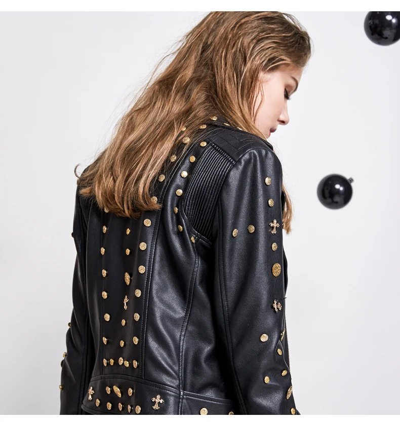 Black Pu Rivet Perles Rue De Cuir Base 2017 Marque Wj1018 Nouveau Bonne Veste En Mode Automne Qualité Dames Printemps qa8Ux1