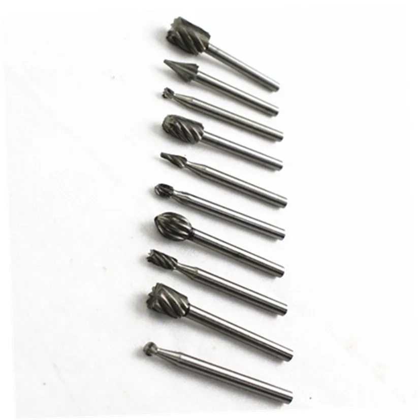 10pcs 1/8" Woodwork cutter HSS end mill Rotary Files Set for Dremel