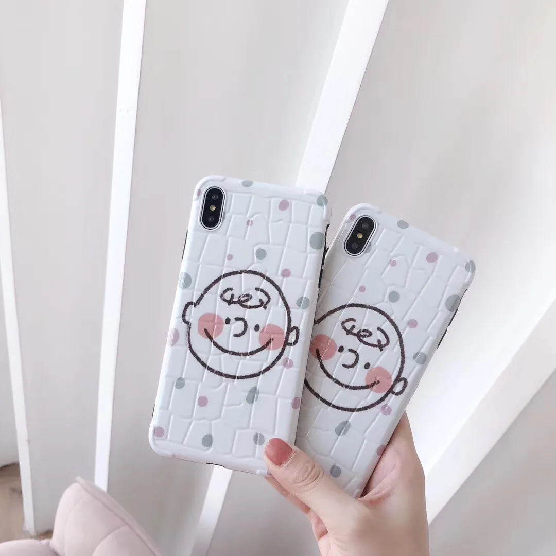 

Irregular texture cartoon cute color wave point Charlie Brown shell for iphone XS MAX XR 6S 7 8plus black side protection cover