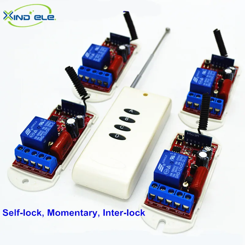 1 Way 433mhz Remote Control Light Switch AC 110V 220V, 4pcs Learning