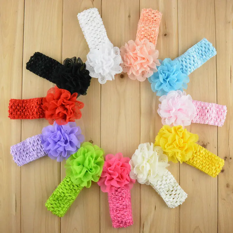 

Promotion 10pcs/lot Chiffon Lace Flower Crochet Headband Girls Dress Up Head band 11 color FDA26