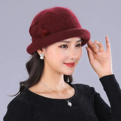 Ymsaid комплект из 2 предметов, новая зимняя шапка с кроличьим мехом и шарф для женщин, толстые шапки, женские зимние повседневные однотонные вязаные шапки - Цвет: wine red hat