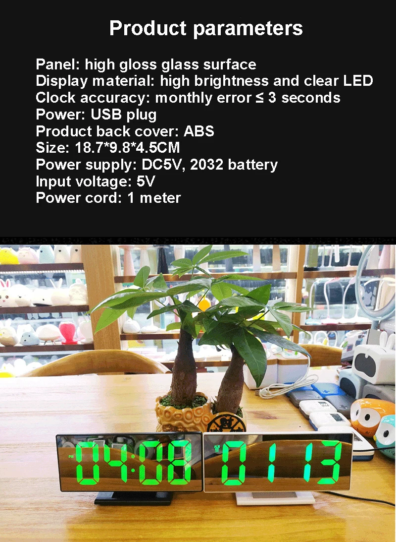 Светодиодный зеркальный цифровой будильник электронные часы настольные многофункциональные повтора температуры ночной дисплей светодиодный Настольный будильник