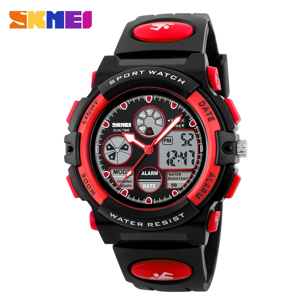Высококачественные детские часы SKMEI спортивные наручные часы с двойным дисплеем водонепроницаемые детские часы 5 АТМ с будильником и хронографом - Цвет: Красный