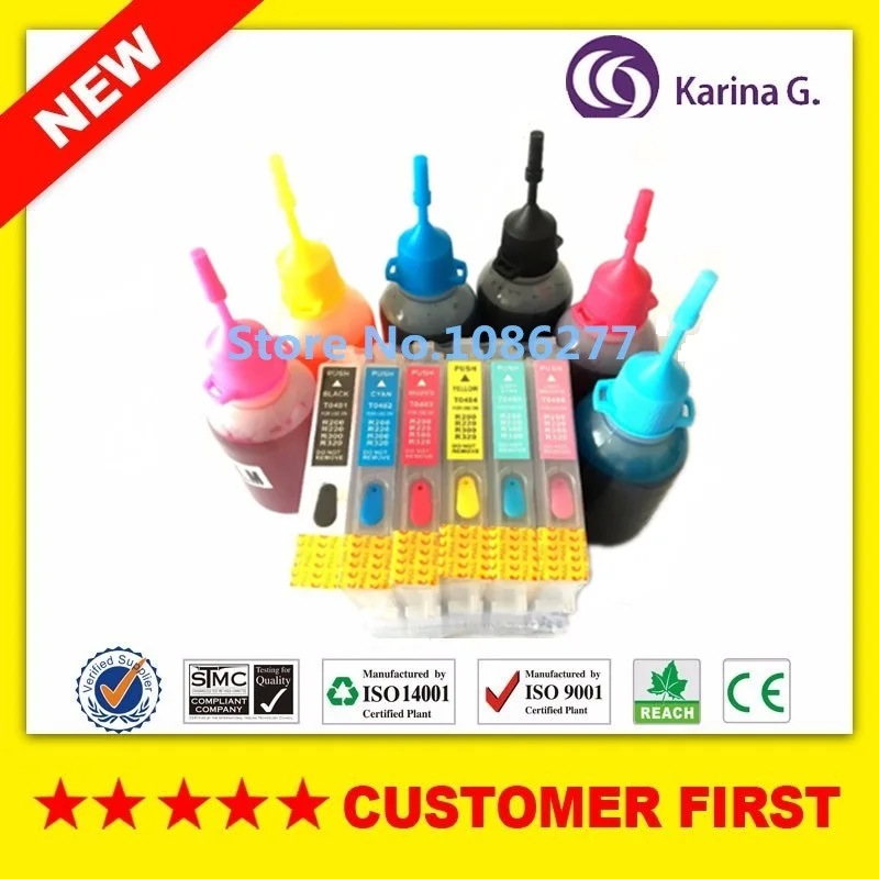 

1 set for T0481 refillable ink cartridge + 1 set Dye ink For EPSON STYLUS PHOTO R200/ R300/R300M/RX500/RX600