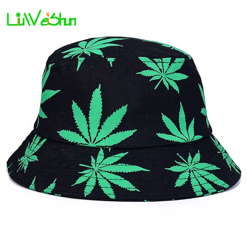 [LWS] Весна Лето кленовый лист ведро шляпа хип хоп Боб Панама женские шапки Хлопок Открытый Рыбалка плоские шапки мужские охотничьи шляпы ведро - Цвет: Leaf green