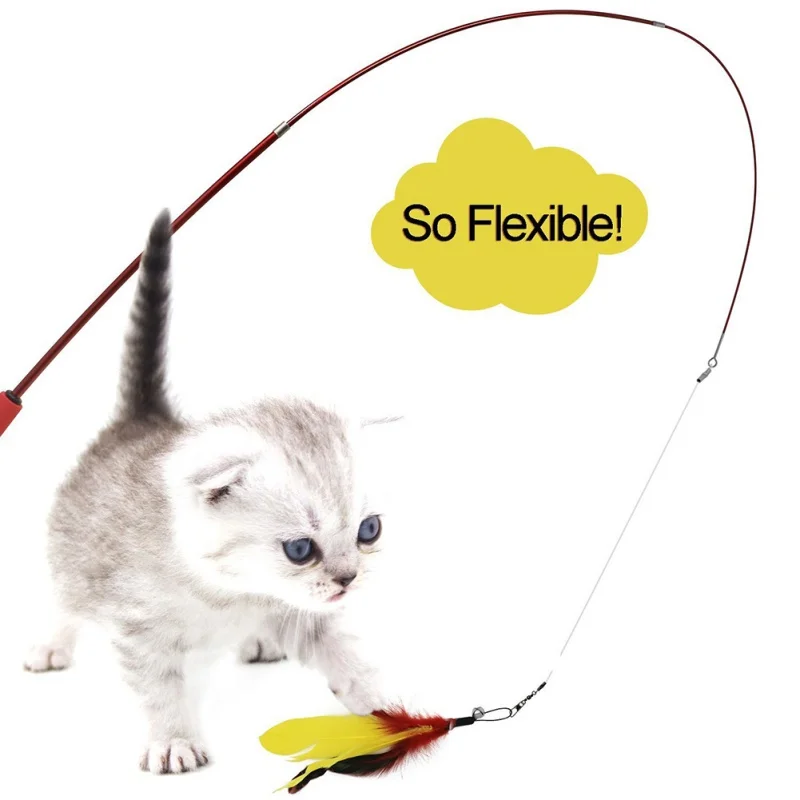 CATENESS Cat Wand Toy Feather Stick Cat Toys, 6 Pieces Interactive Cat Toy Feathers Wand For Indoor Cats (C