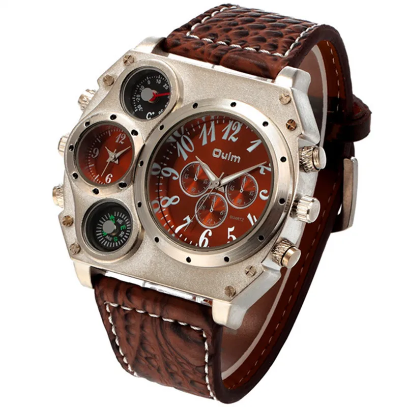 Prix pour OULM 1349 Design De Mode Boussole Montre Hommes Large Bracelet En Cuir Dual Time Big Face Quartz Montre Relogio Masculino Grande Montre Prix pour OULM 1349 Design De Mode Boussole Montre Hommes Large Bracelet En Cuir Dual Time Big Face Quartz Montre Relogio Masculino Grande Montre