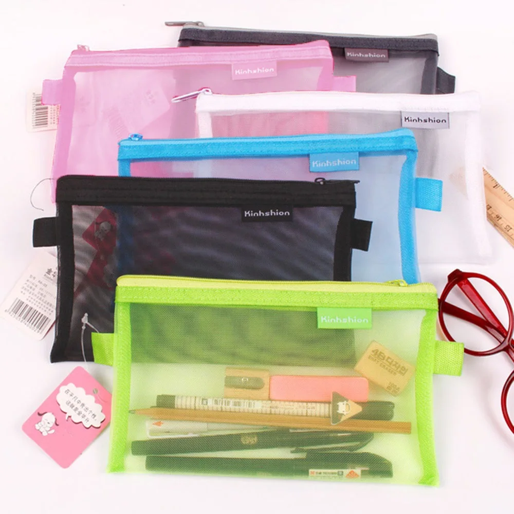 

1 Pcs Transparent Grid Zipper Pen Bag Pencil Case Storage Package For Girls Korean Stationery School Supplies