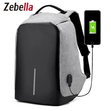 Zebella Men USB Charging Backpacks Anti- theft Male Travel Bags Black 15″ Business Laptop Bagpacks Mochilas School Bags