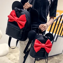 2017 new fashion sweet Mickey ears large shoulder bag quality pu leather women bag Big bow bag Korean female bag large capacity