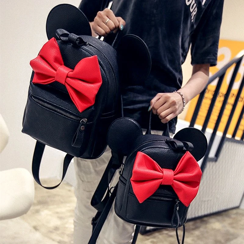 

2018 New Fashion Sweet Girl Ears Large Shoulder bag Quality PU Leather Women Backpacks Big Bow bag Female bag Cute School bags