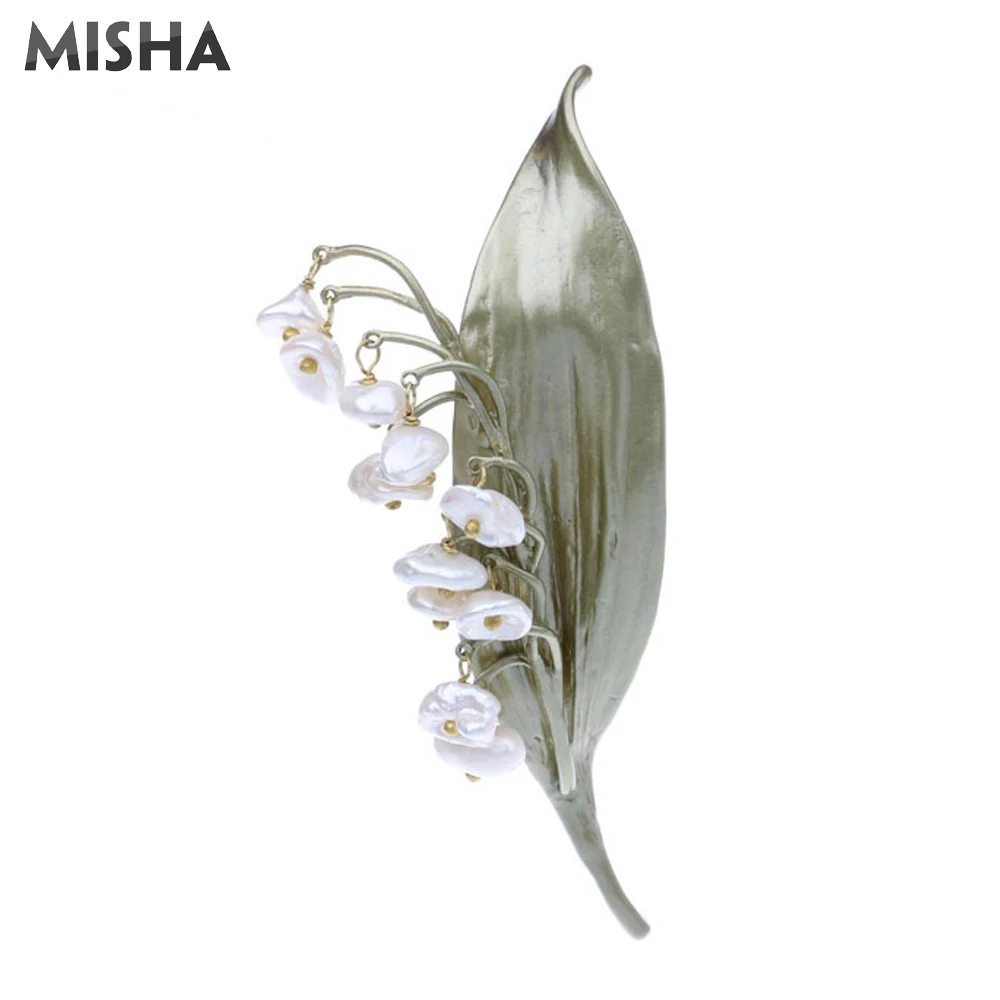 

MISHA Brooches For Women Valley Lily Trendy Design Big Freshwater Pearl Pins Brooch For Women Ladies Birthday Gift 2126