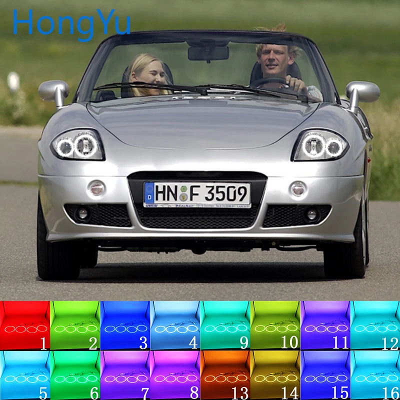 Ultime Faro Multi-Color Rgb Led Fari Alogeni Di Profondità Halo Anello Eye Drl Rf Telecomando Per Per Fiat Barchetta 1995 -2005 Accessori
