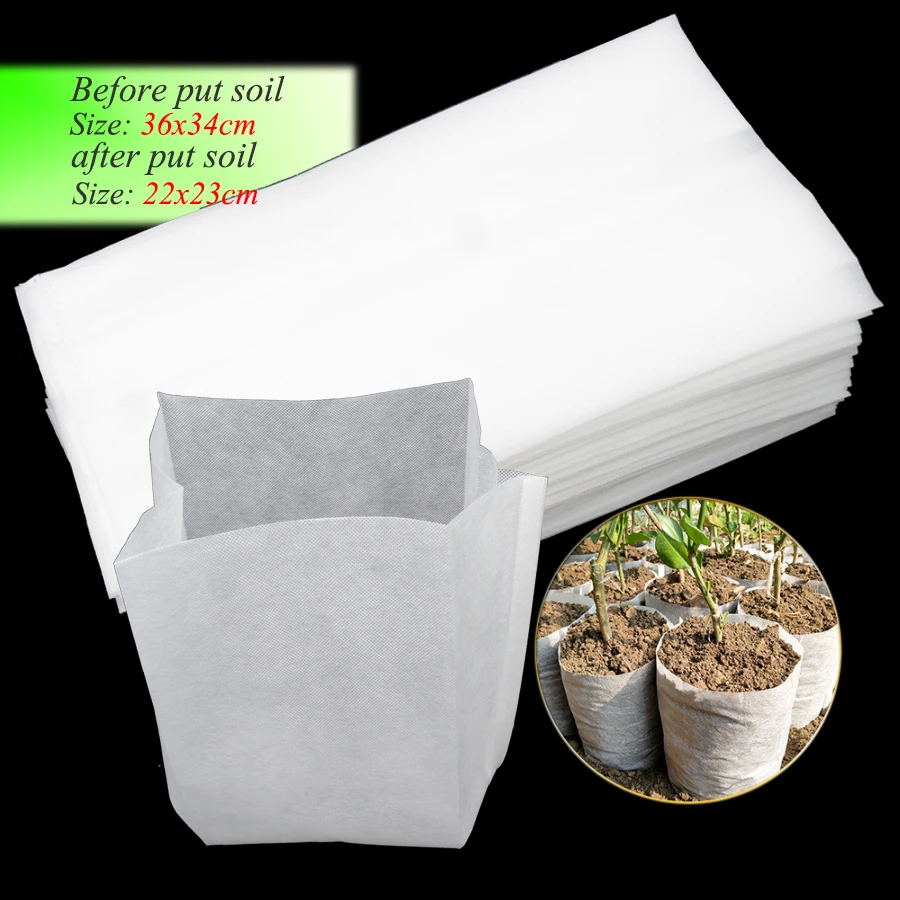 

MUCIAKIE 50PCS 36x34CM Degradable Breeding Bag Non-woven Fabric Plant Tree Seedling Root Grow Control Growing Protective Bags