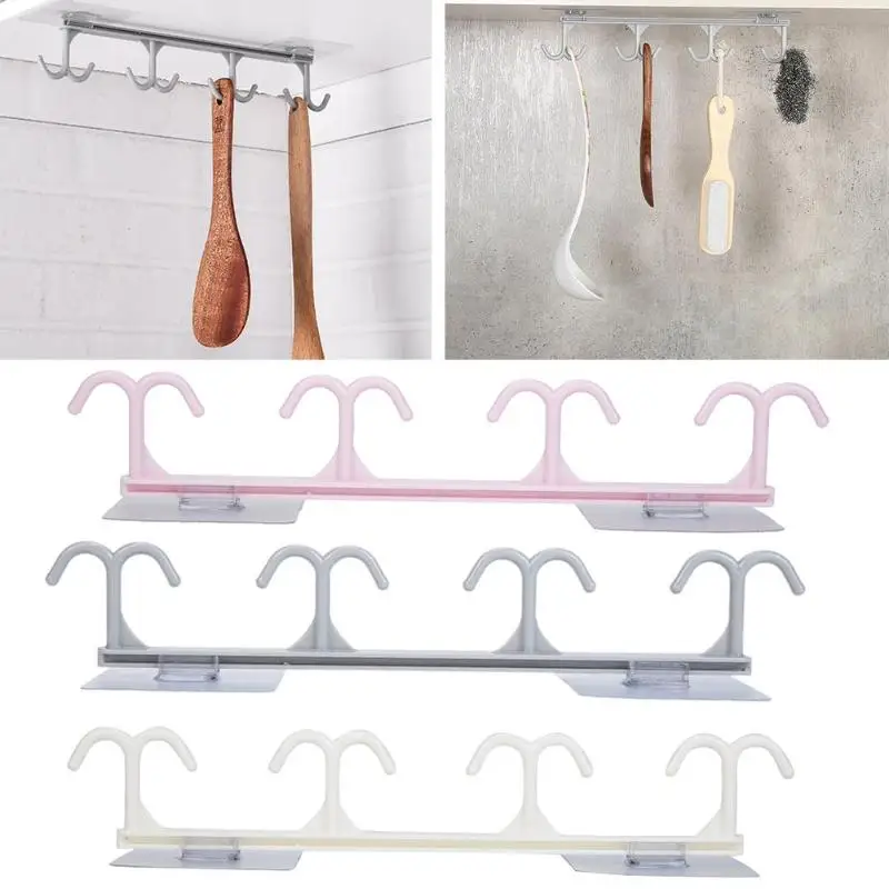 

ABS Kitchen Seamless Nail-Free Hooks Cabinet Storage Rack Multi-Function Wardrobe Row Hook Door Finishing Frame