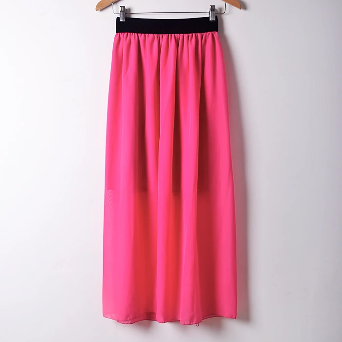 20 цветов, Новое поступление, весенние женские модные летние юбки больших размеров для девочек, длинная эластичная Повседневная шифоновая юбка с высокой талией W00233 - Цвет: W00233 hot pink
