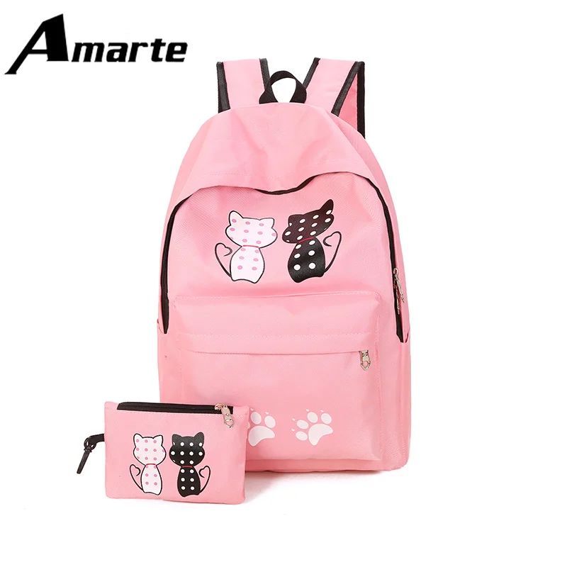 

Primary School Bag School Girl 4-6 Grade 1-3 Burden Light Cartoon Kitten Print Canvas Casual Portable Backpack